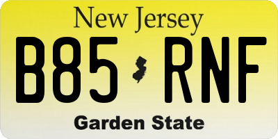 NJ license plate B85RNF