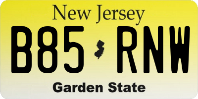 NJ license plate B85RNW