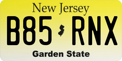 NJ license plate B85RNX