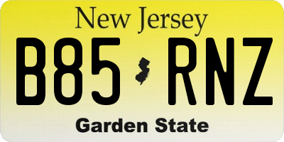 NJ license plate B85RNZ