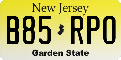 NJ license plate B85RPO