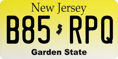NJ license plate B85RPQ