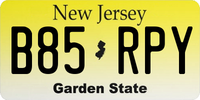 NJ license plate B85RPY