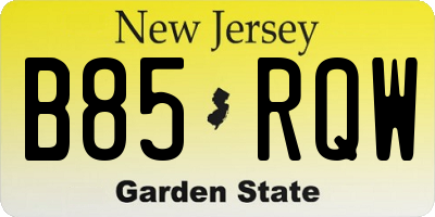 NJ license plate B85RQW