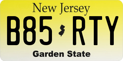 NJ license plate B85RTY