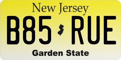 NJ license plate B85RUE