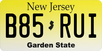NJ license plate B85RUI