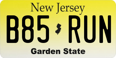 NJ license plate B85RUN