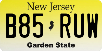NJ license plate B85RUW