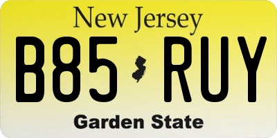 NJ license plate B85RUY
