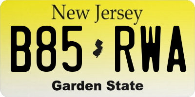NJ license plate B85RWA