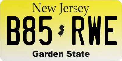 NJ license plate B85RWE