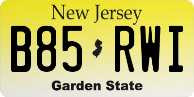 NJ license plate B85RWI