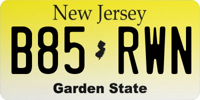 NJ license plate B85RWN
