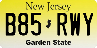 NJ license plate B85RWY