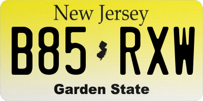 NJ license plate B85RXW