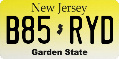 NJ license plate B85RYD