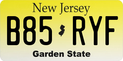 NJ license plate B85RYF