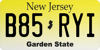 NJ license plate B85RYI