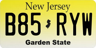 NJ license plate B85RYW