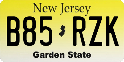 NJ license plate B85RZK