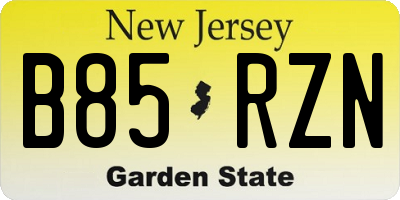 NJ license plate B85RZN