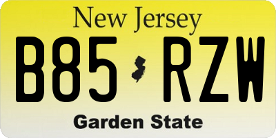 NJ license plate B85RZW