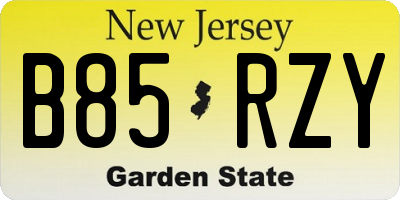 NJ license plate B85RZY