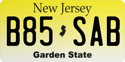 NJ license plate B85SAB