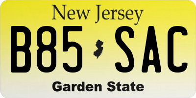 NJ license plate B85SAC