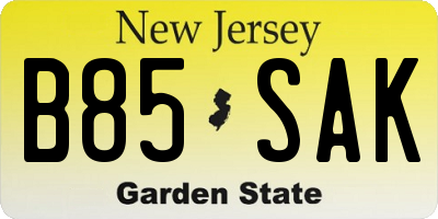 NJ license plate B85SAK