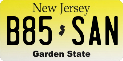 NJ license plate B85SAN