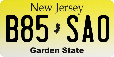 NJ license plate B85SAO