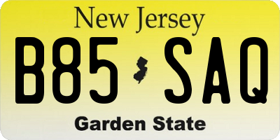 NJ license plate B85SAQ