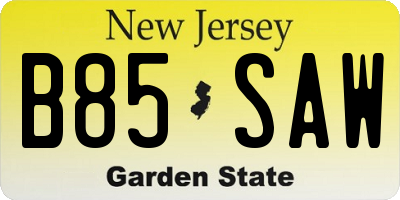 NJ license plate B85SAW