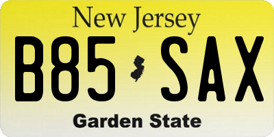 NJ license plate B85SAX