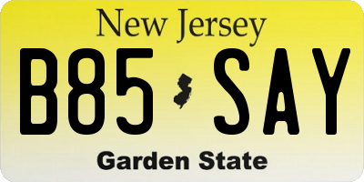 NJ license plate B85SAY