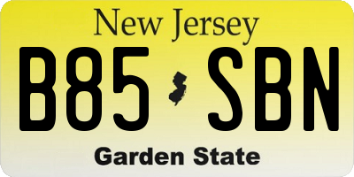 NJ license plate B85SBN