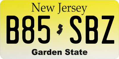 NJ license plate B85SBZ