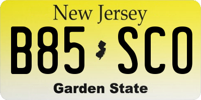 NJ license plate B85SCO