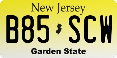 NJ license plate B85SCW