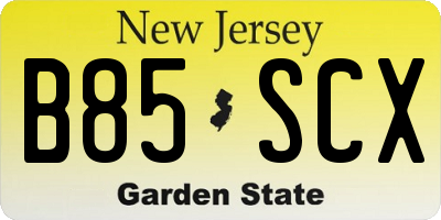 NJ license plate B85SCX