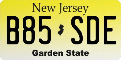 NJ license plate B85SDE