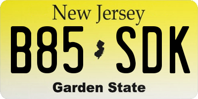 NJ license plate B85SDK
