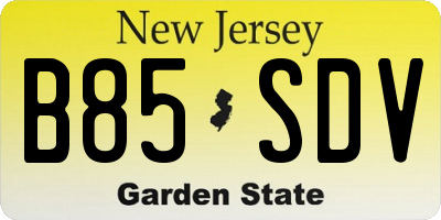NJ license plate B85SDV