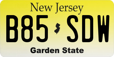 NJ license plate B85SDW