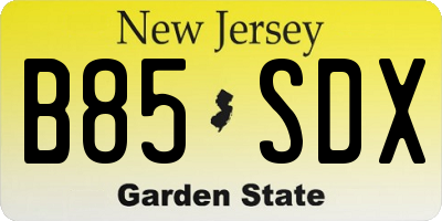 NJ license plate B85SDX