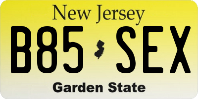 NJ license plate B85SEX