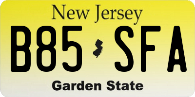 NJ license plate B85SFA