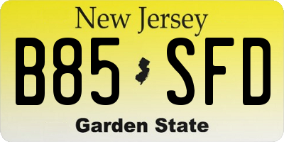 NJ license plate B85SFD